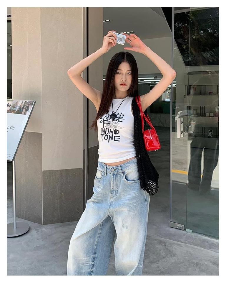 Light Blue High-Waisted Wide-Leg Jeans for Women - Trendy and Slimming Loose-Fit Casual Pants