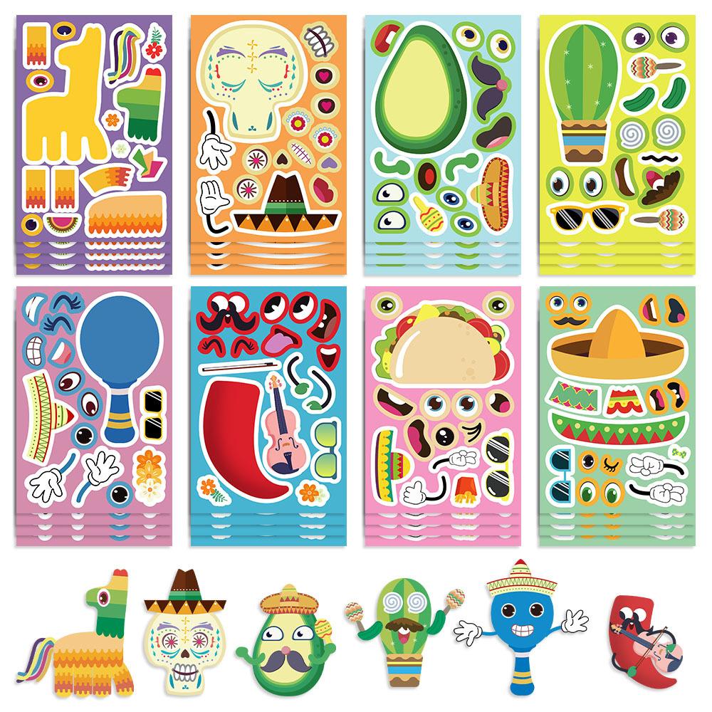 8 Cartoon Mexican Carnival Collage Stickers Handicraft Waterproof Decorative Stickers DIY