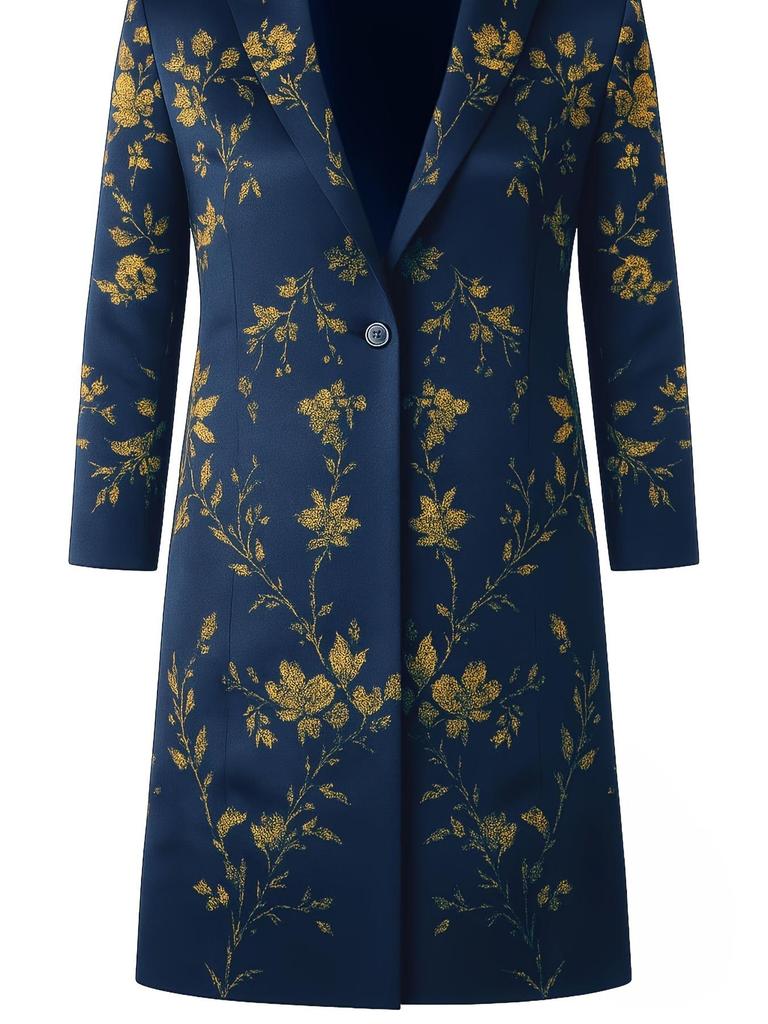 Women's Satin Print Mid-Length Suit Jacket - Elegant Spring/Autumn Style