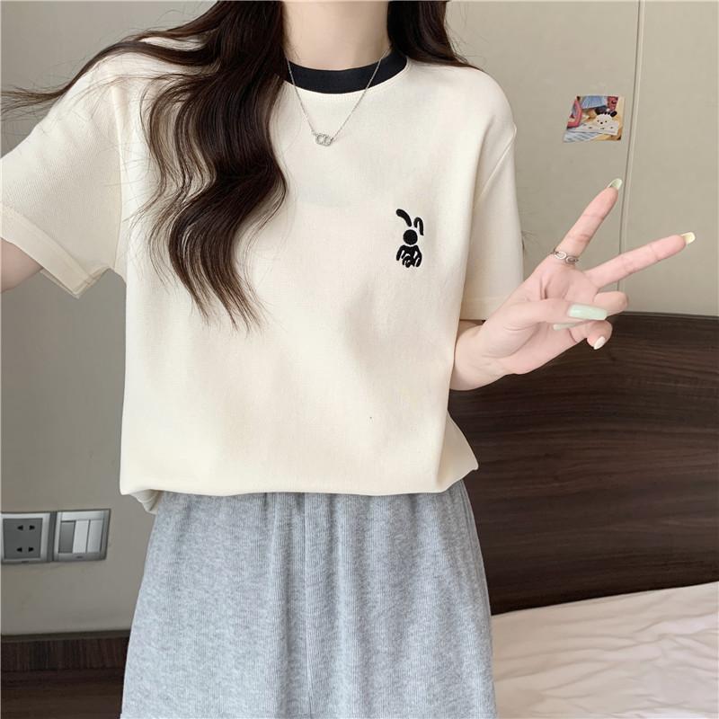 Real-life Short-sleeved T-shirt for Women In Summer New Loose and Versatile Trendy Brand Embroidered Half-sleeved Top