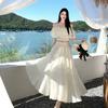 Bali Thailand travel vacation photo French one-word collar rough edge design top + large swing skirt two-piece set