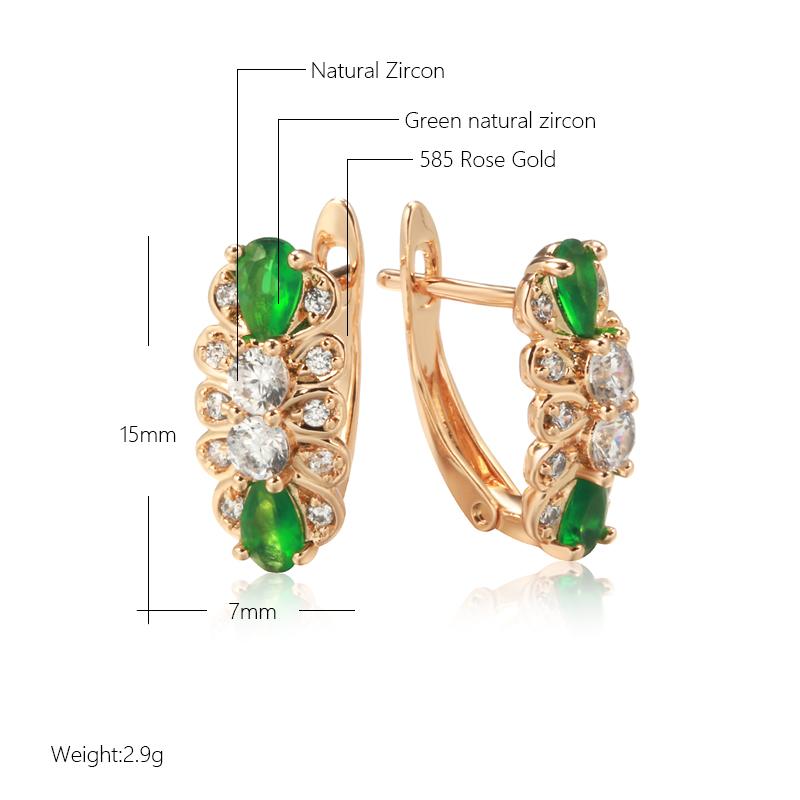 Full Paved Shiny Green Natural Zircon Drop Earrings For Women  Rose Gold Color Fashion Daily Jewelry Trend