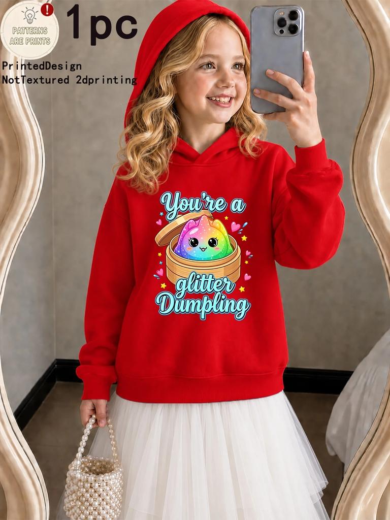 You're A Glitter Dumpling Kids Hoodie Rainbow Dumpling Graphic Print Winter Fleece Warm Casual Pullover Sweatshirt