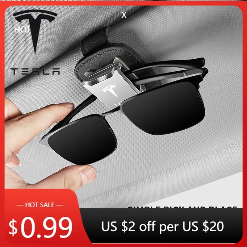Car Sticker Tesla Car Sun Visor Glasses Clip Leather Eyeglasses Clip for Tesla Model 3 Y S X Roadster Cybertruck Juguete SpaceX