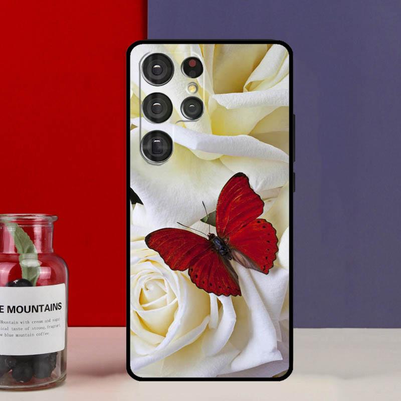 Luxury Blue Butterfly Butterflies Funda Case For Samsung Galaxy S25 Ultra S9 S10 S20 S21 FE S22 S23 Plus S24 Ultra Phone Cover