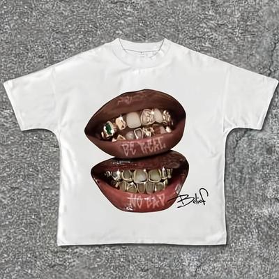 2025 Summer New Plus-Size Short-Sleeve T-Shirt with A Two-Mouth Pattern Print Fashionable Top for Women Oversize Clothing
