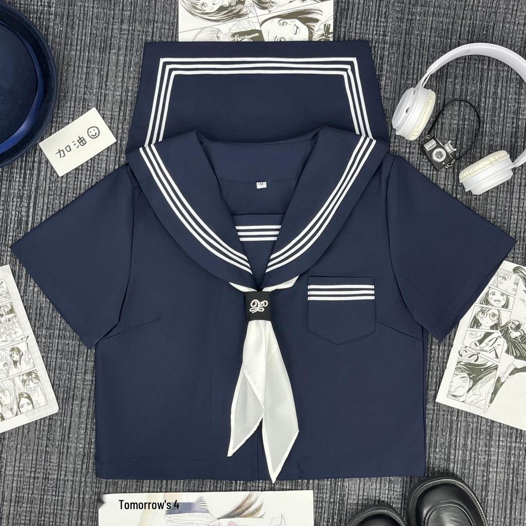 Originální námořnická uniforma JK s trojitým lemováním: Autentická studentská uniforma japonského akademického stylu střední délky