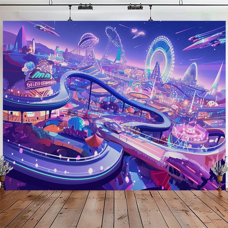 

Science fiction theme park Digital printing polyester wall hanging tapestry decorative Living bedrooms Office background gift 74x94cm(29x37in)