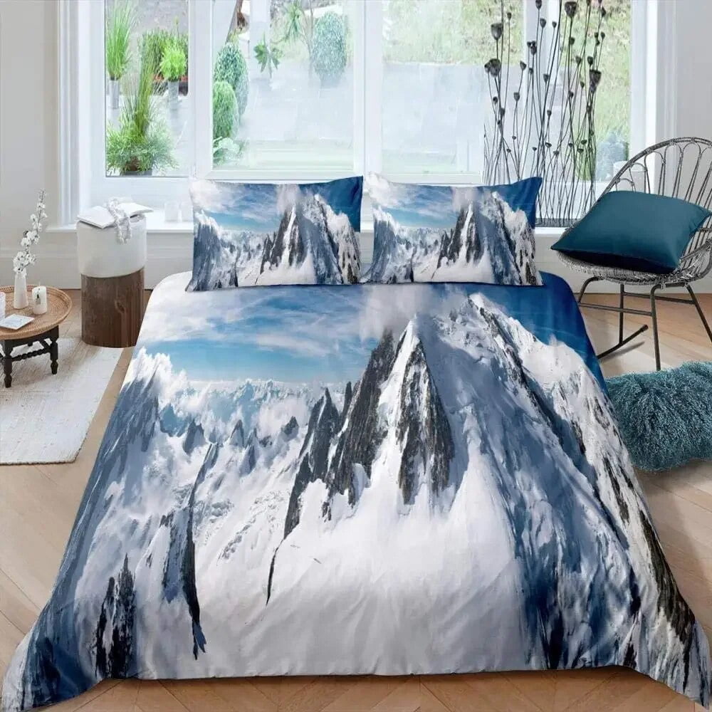 Soft with Soft Fabric Duvet Cover Set Stuning Snow-Caped Mountains Grazing Horses Design Perfect for Nature Lovers Soft Warm plus Breathable Quen