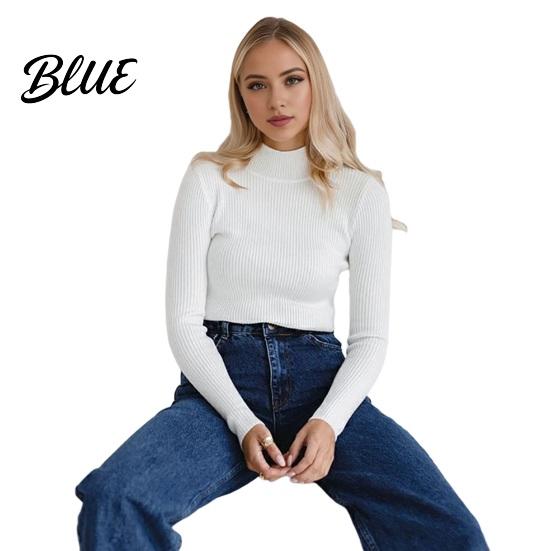Women Knitwear Knitting Bottoming Shirt Half High Collar Long Sleeve Solid Color Slim Fit Tops Ribbed Warm Fall Winter Knit