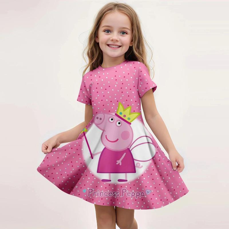 Summer Girls Cute Dress Peppa Pig Cartoon Print Casual Fashion Beach Sundress Soft Lightweight Breathable Dress