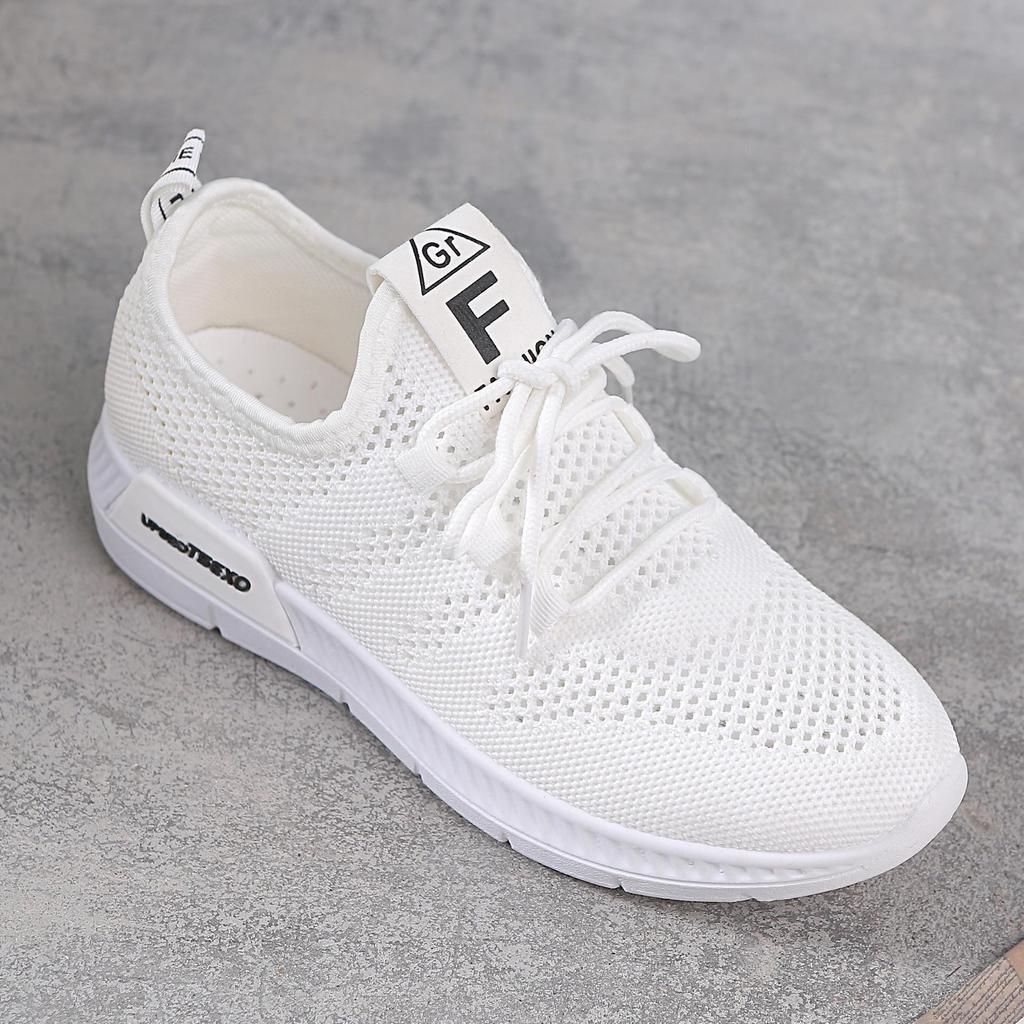 2026 Spring/Summer Women's Knit Casual Solid Color Lightweight Lace-up Flat Shoes - Trendy and Fashionable Sports Style
