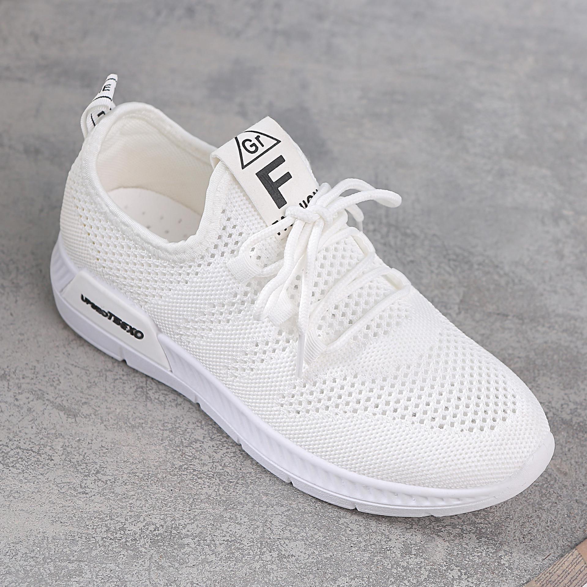 Women s 2026 Flyknit Breathable Lightweight Running Shoes - Korean Style Lace-up Casual Mesh Sneakers Size 38