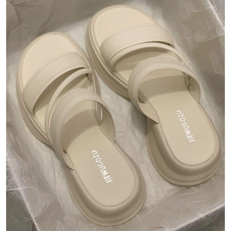 

Summer new high-end thick-soled cool slippers women s wear non-slip casual versatile muffin high-heeled heightening sandals women s shoes 40