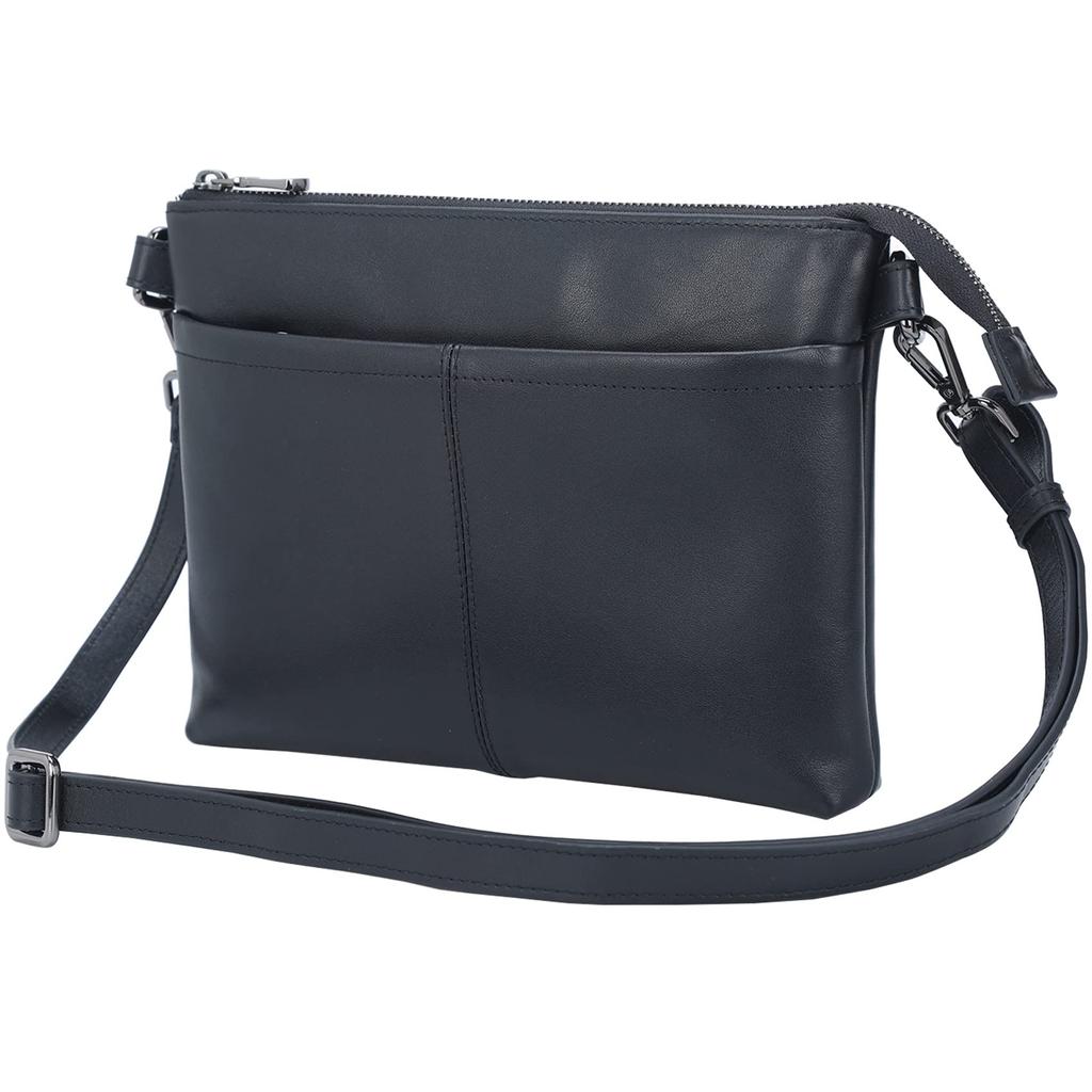 Saccoche Bag Genuine Leather Shoulder Bag Thin Gusset iPadmini YKK Cowhide Nappa Leather Black Olive Japanese Company [TIDING] Men's [Genuine Product]