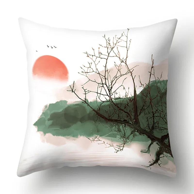 Ink Landscape Painting Pillowcase Bedroom Room Home Decoration Office Seat Living Room Sofa Cushion Cover 45x45cm