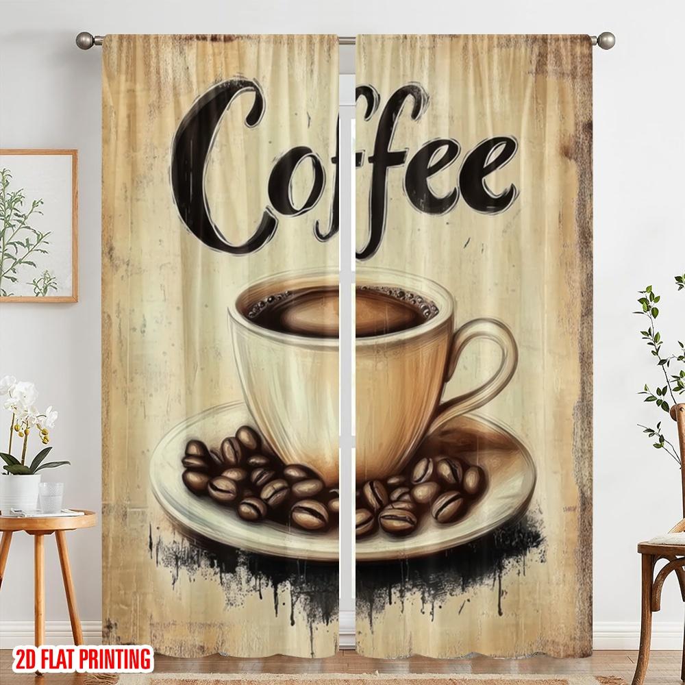 2pcs  2D plane printing Curtains&Window Treatment Morning Brew(1) Polyester Easy Install (without rod) Versatile All Use for