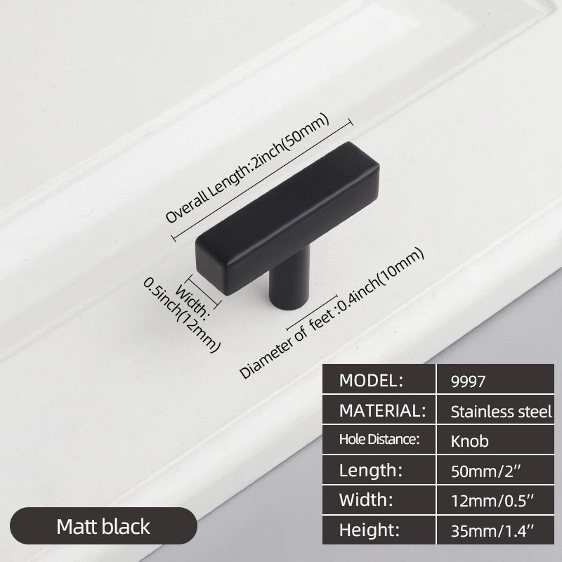 Oukali American Style Furniture Kitchen Cabinet Handle Cupboard Matt Black T Bar Square Stainless Steel Pull Handles