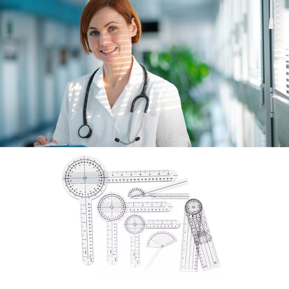 6pcs PVC Material 360° Goniometer Set Transparent Clear Angle Ruler Set  Physical Measurement