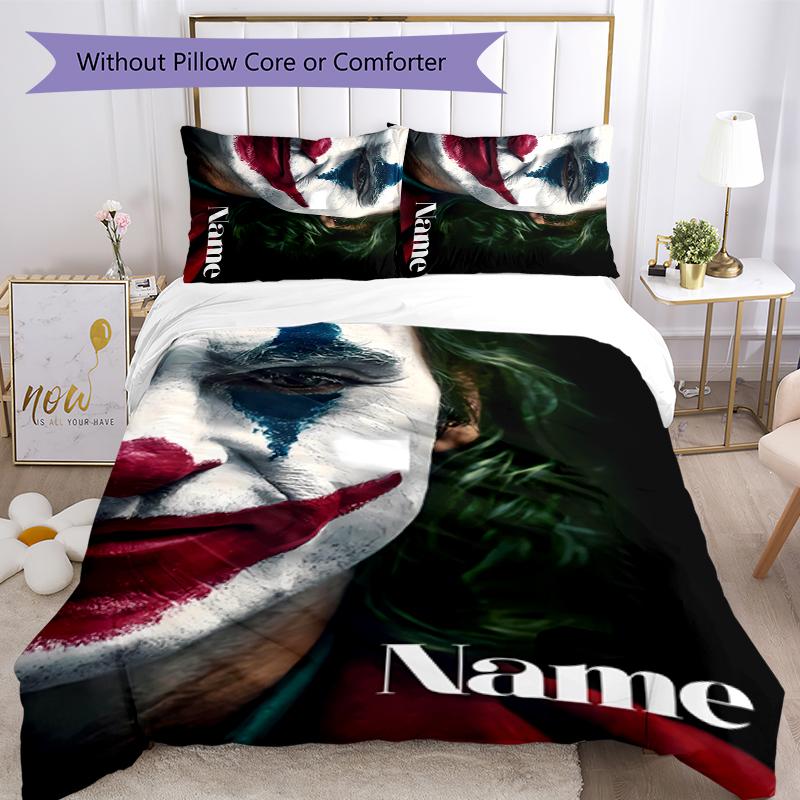 3pcs Custom Name Cartoon Joker Bedding Set Duvet Cover Closure Includes 1 Duvet Cover & 2 Pillowcases for All Seasons Bedroom Decor