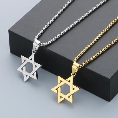 Stainless Steel Hexagram Charm Necklace for Men Simple Shiny Star Charm Pendant Accessories Trendy Jewelry Gift