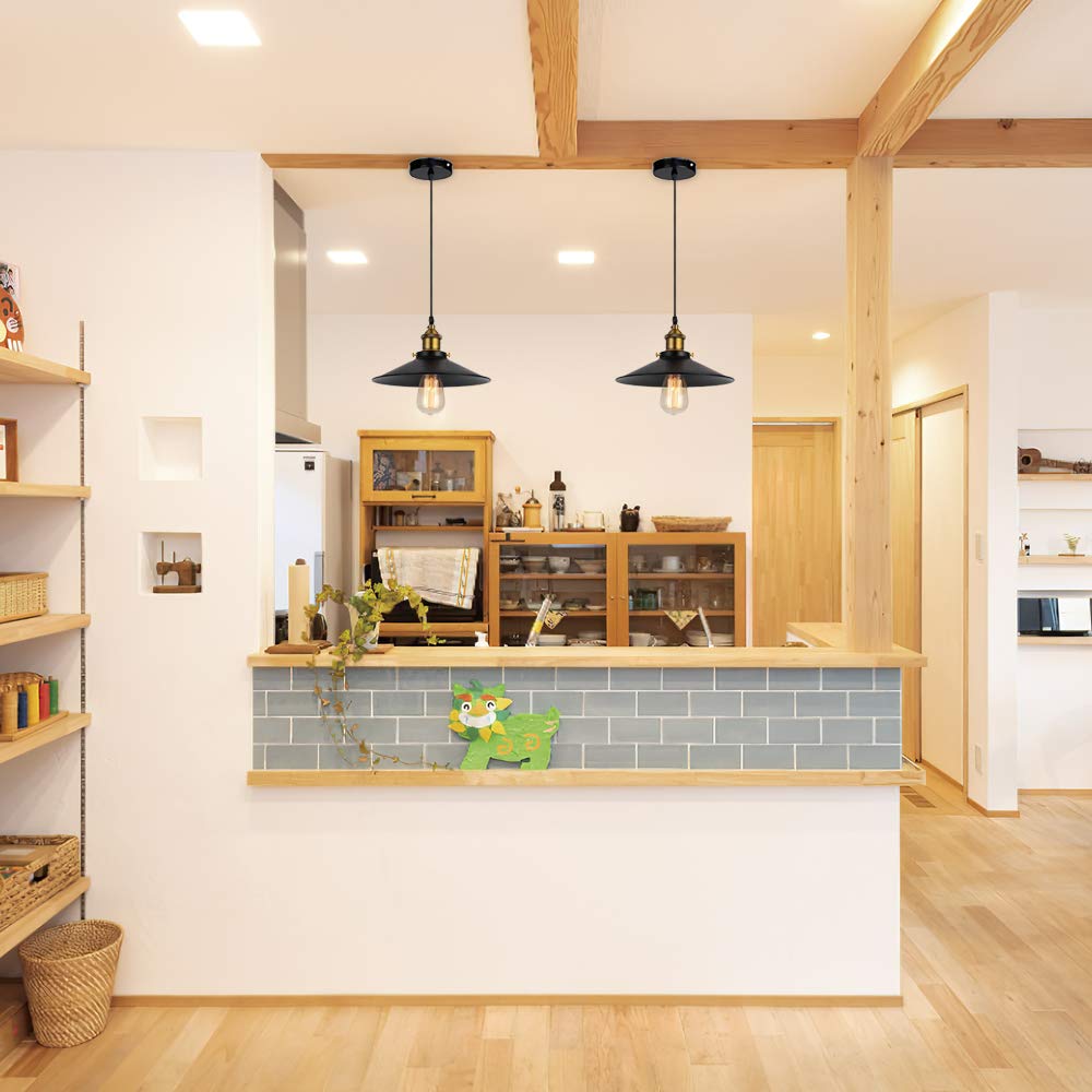 ZEKOO Taklampa, Krokmonterad Takbelysning, Taklampa, Lampskärm, Hängande Lampa, Matsalsbelysning, Justerbar Sladd, Stål, Svart, 22cm