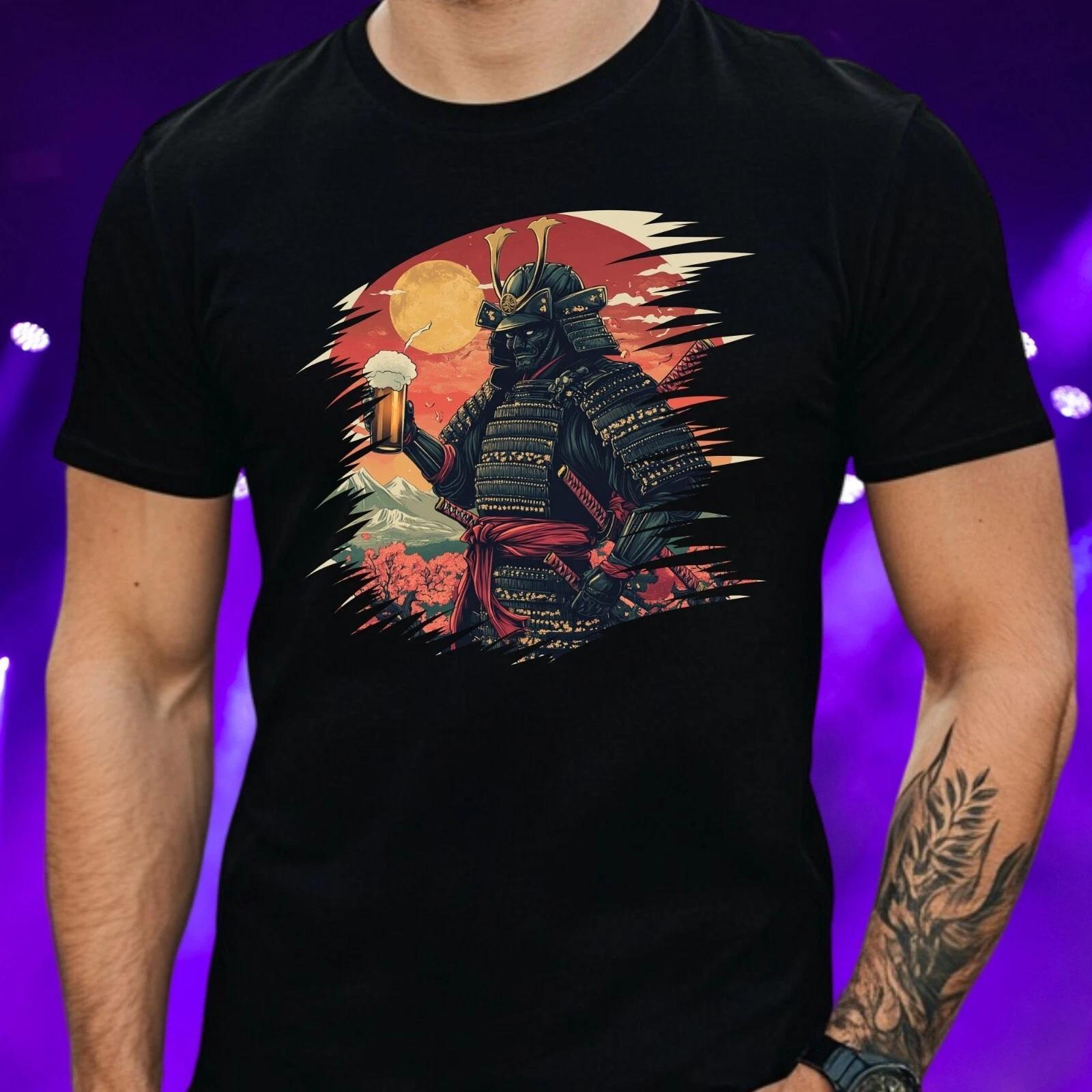 T-Shirt Herren Samurai mit Bier Motiv Baumwolle Größe S bis 5XL L