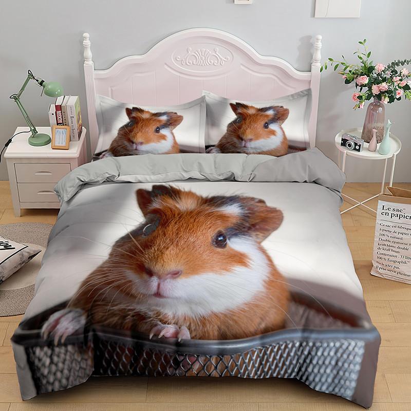 3D Guinea Pig Duvet Cover King Queen Lovely Hamster Bedding Set For Kids Boy Girl Animal Pet Mouse 2/3pcs Polyester Quilt Cover