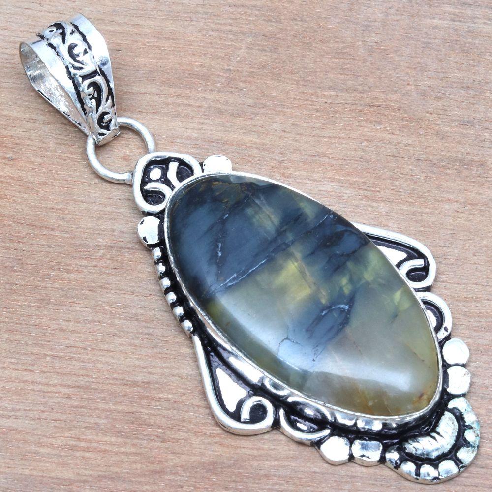 Pendant Newlite Jasper Gemstone Gift For Her Silver Jewelry 2.5"