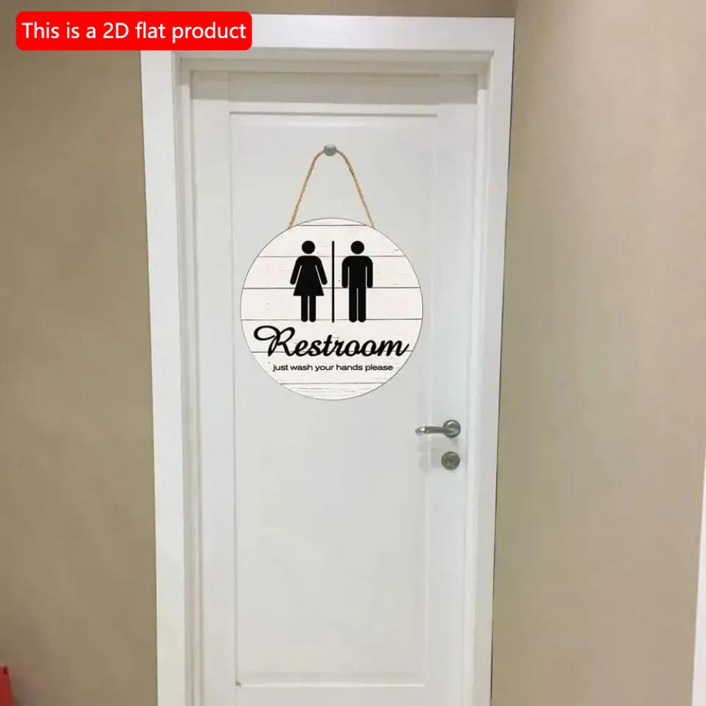 1pc 2d Flat Toilet Round Wooden Sign - 20cm, Home Business Mall Bar Bathroom Sign Wall Decoration Toilet Please Wash Your Hands