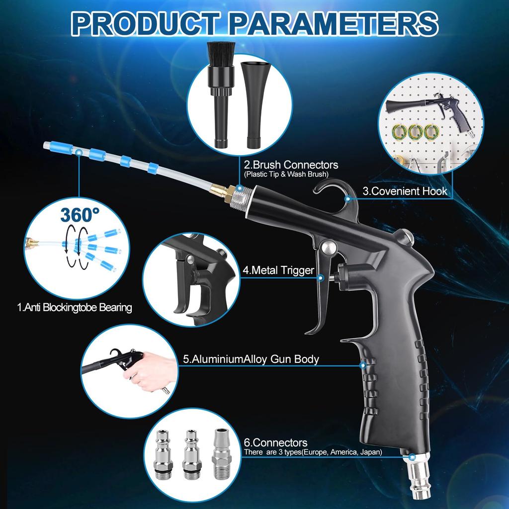 Car Cleaning Gun, Detail Interior Dryer Air Blow Gun, High Pressure Blower, Quickly Blows Away Dirt and Dust, Used with Air
