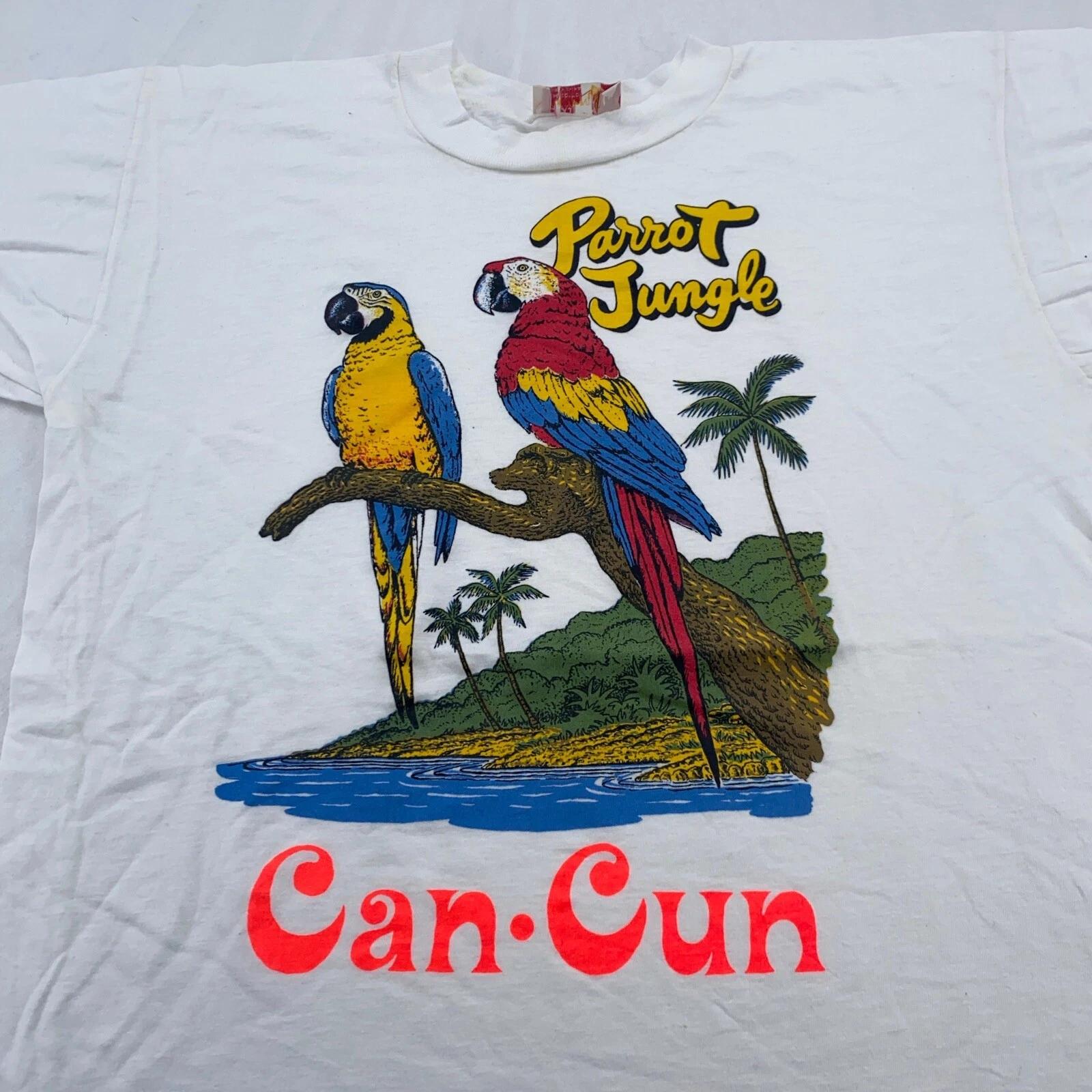 vintage 90s PARROT JUNGLE CANCUN T-Shirt S/M Mexico nature beach surf S