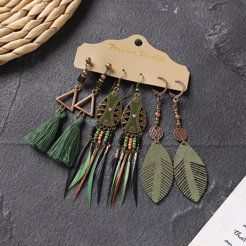 Long fringed earrings Bohemian wasteland exotic wind earrings retro vacation style suit earrings women