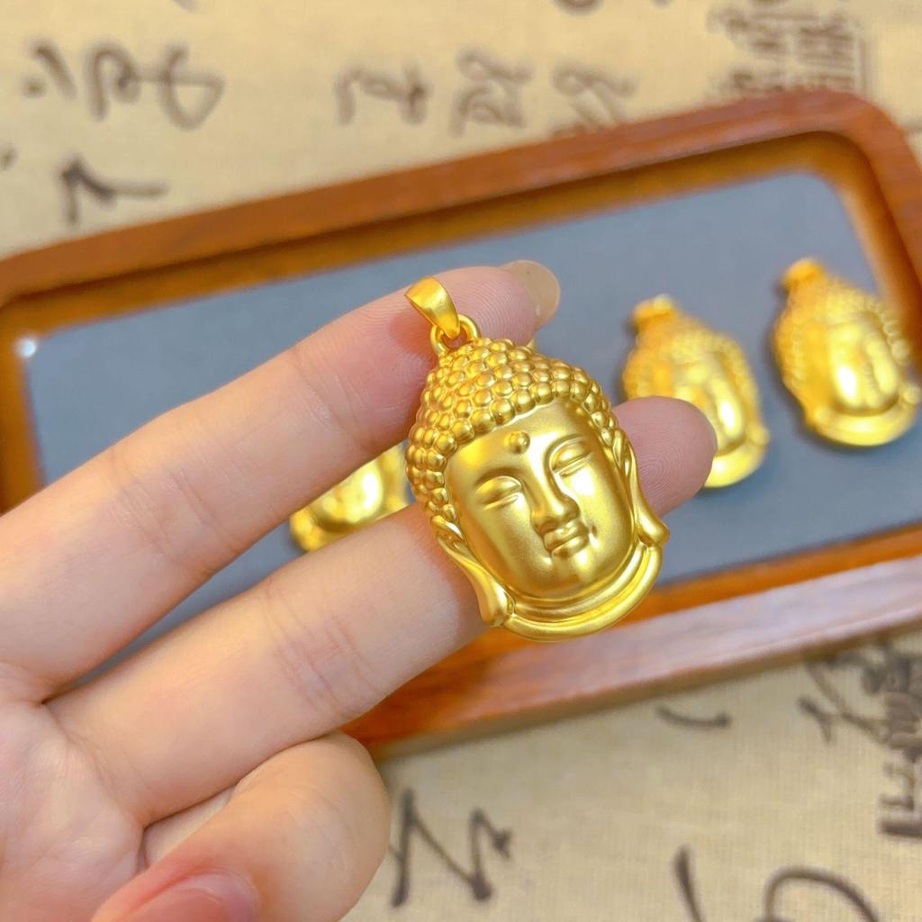Vergoldete Damen Buddha Kopf Anhänger Halskette mit Sicherheitsverschluss - Hochwertiges simuliertes Gold Tathagata Schmuckaccessoire