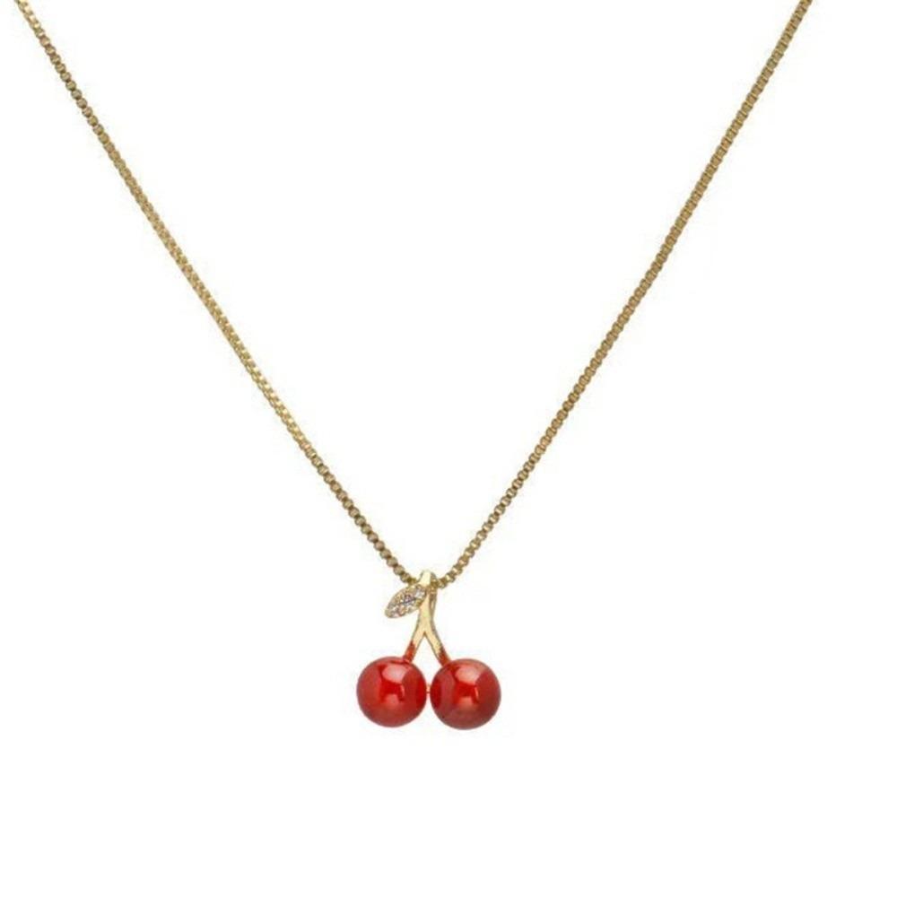 Cute Red Cherry Cherry Pendant Necklace Golden Chain Jewery Accessories Fruit Chain Necklace Necklace Jewery Party