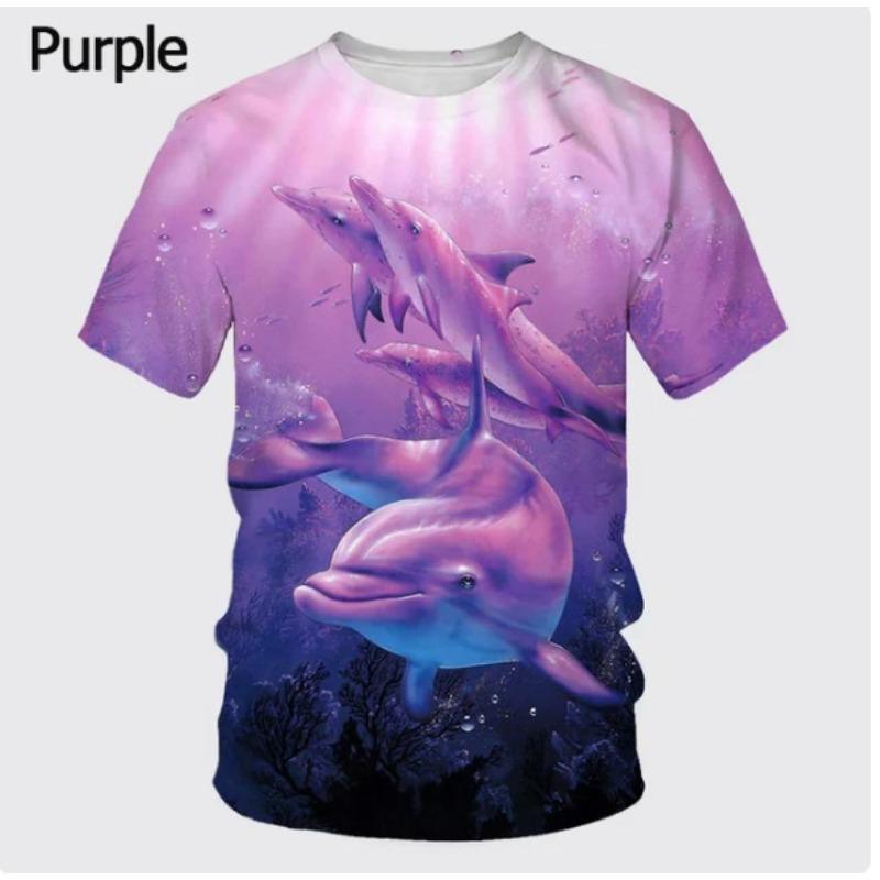 Men's 3D Printed T-Shirt Dolphin Pattern Print Short Sleeve O-Neck Pullover Casual Top