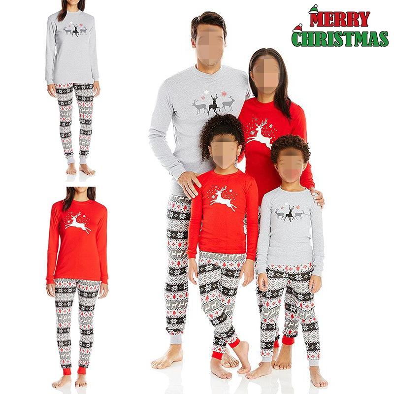 Comfy Family-matching Christmas Pajamas Sleepwear Set Women Men Kids Long Sleeve Deer Nightwear