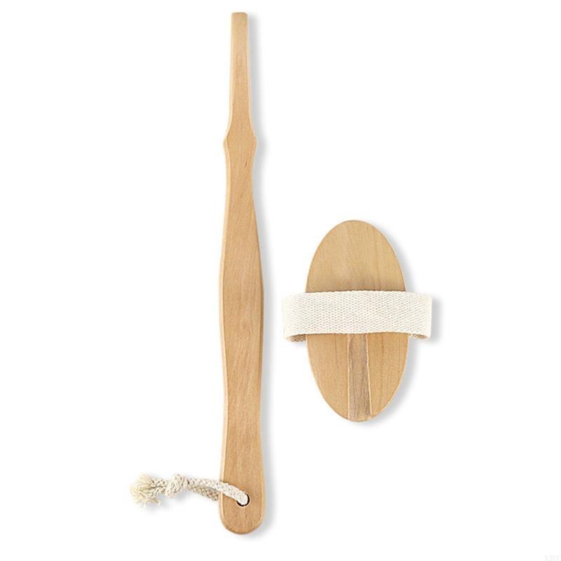 Natural Bristles Back Scrubber Shower Brush With Detachable Long Wooden Handle D X3UC
