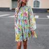 Women Floral Printed Casual Loose Fit Dress Long Sleeve Short O Neck All Match