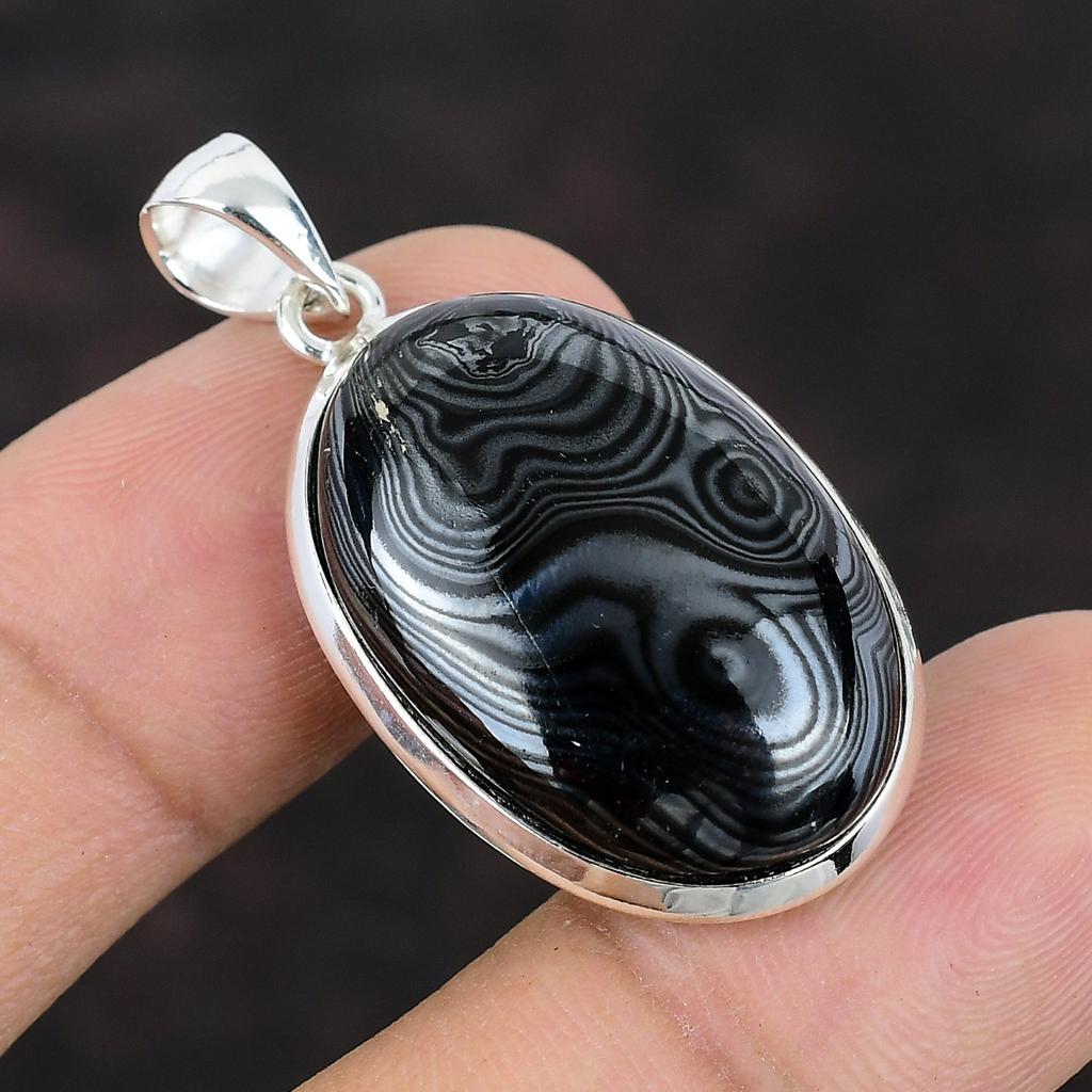 Psilomelane-Anhänger, Edelstein-Anhänger, 925er Sterlingsilber, Anhänger, Psilomelane-Schmuck, handgefertigter Damen-Anhänger, Naturstein-Anhänger für Mutter