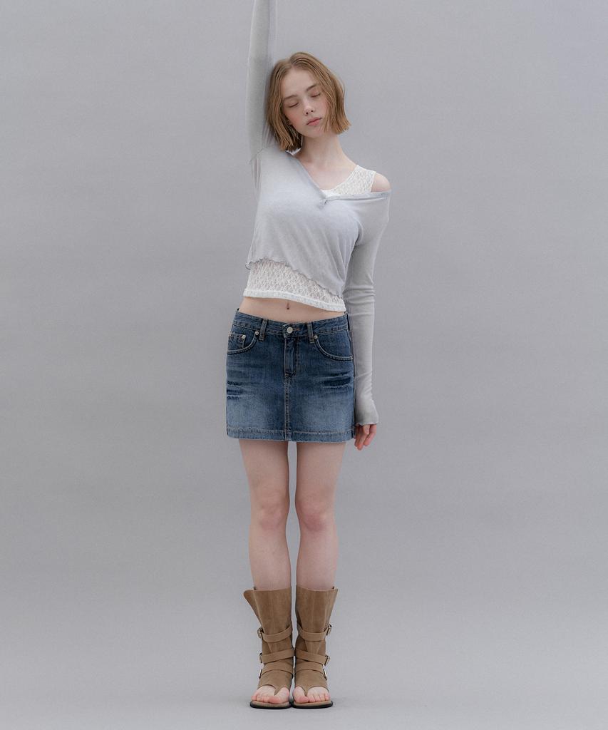Aendeuel Fade Denim Mini Skirt - Blue