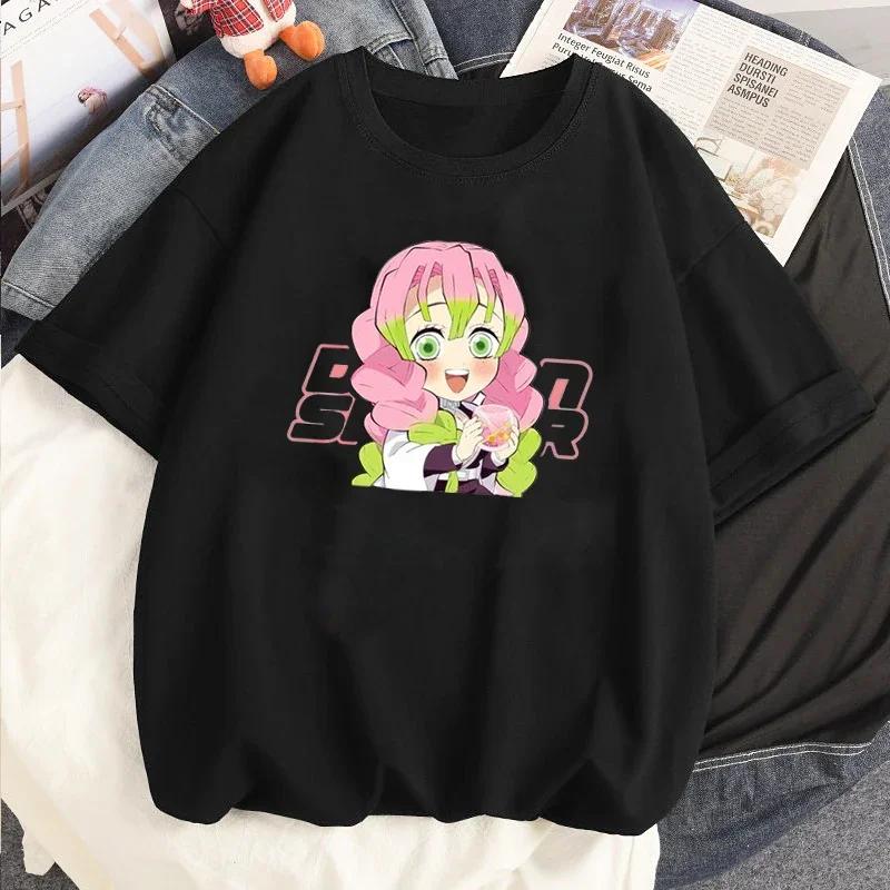 ZX Tee Printed Loose Tops Summer Black T-shirt Anime Cartoon T-shirt Female Demon Slayer Kanroji Mitsubishi Printed Clothes Fashion Y2K