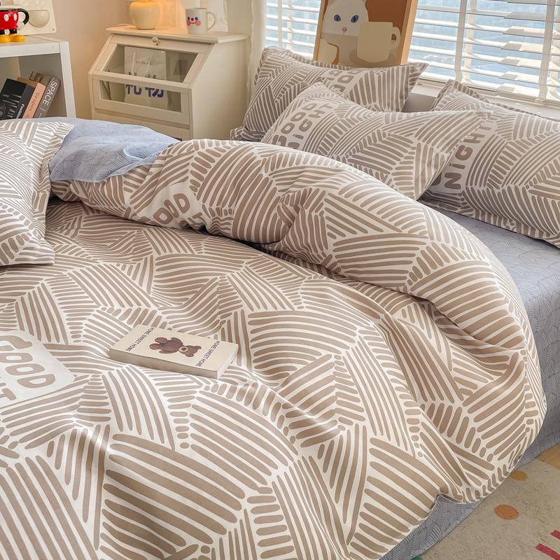 Washed Cotton 4Pcs Set, Spring And Autumn 1.8M Bed Sheet Double Quilt Set 3Pcs Home Textile