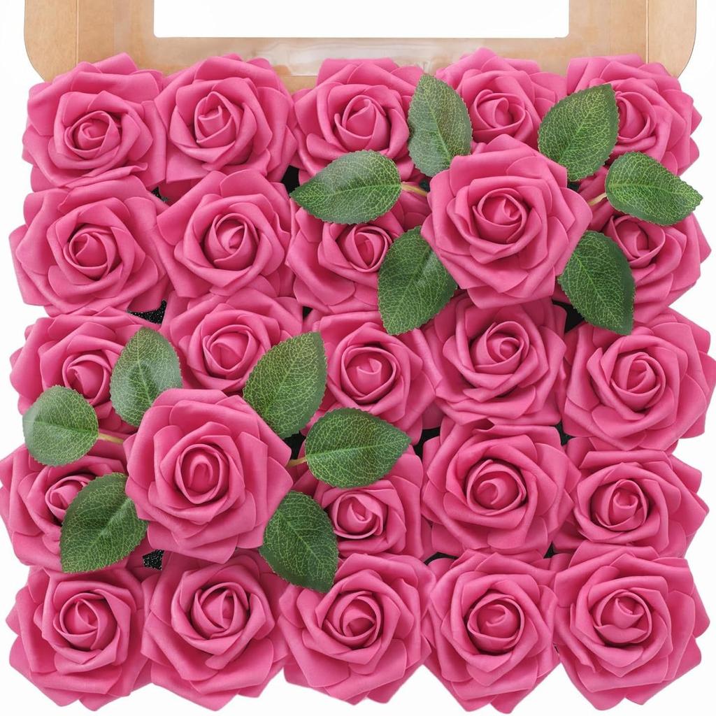 Pu European Gift Box With 8Cm Simulated Foam Roses And 50 Leaves In A Box, Home Floral Decoration