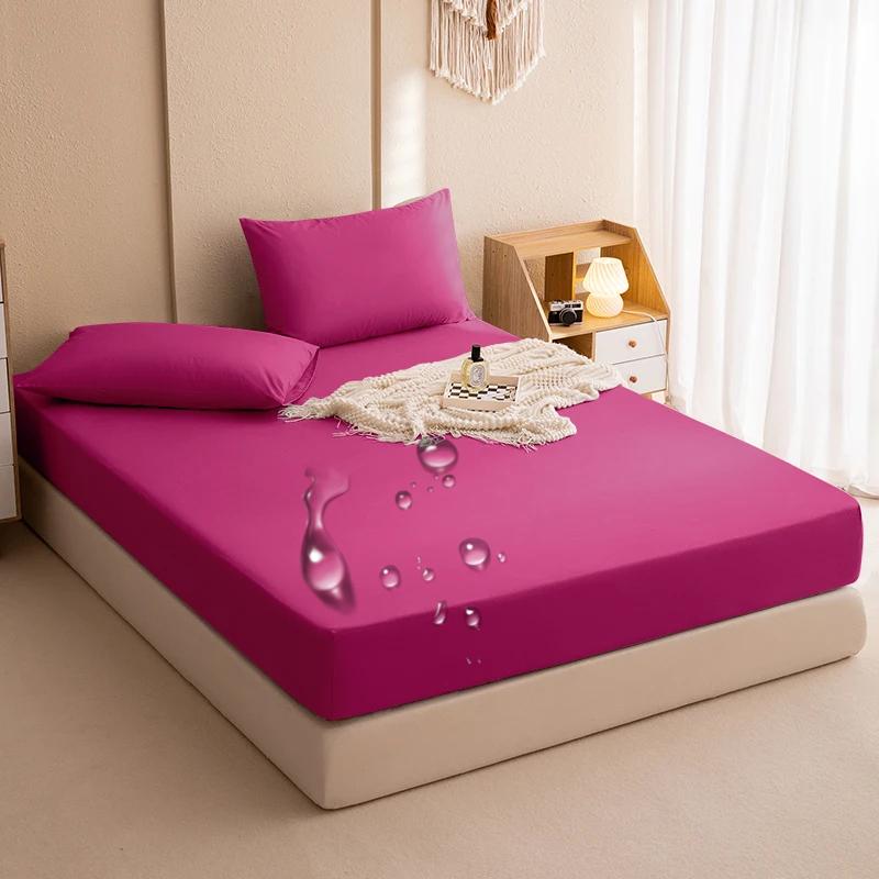 2025 Solid Color Waterproof Bed Sheet,Single Bed/Double Bed Fitted Sheet,Dustproof and Anti-Slip Mattress Protector