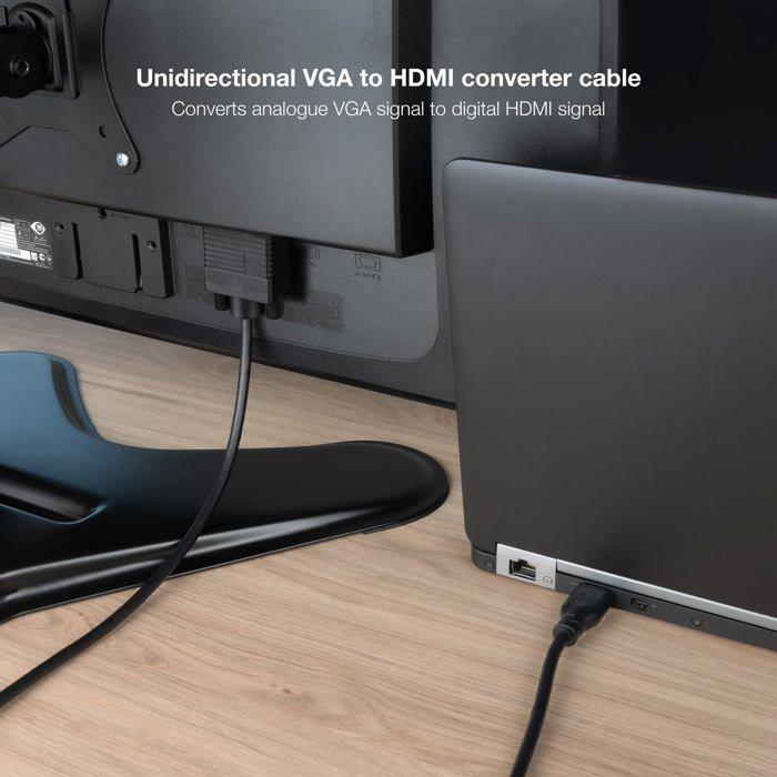 Câble convertisseur VGA vers HDMI - Nano Cable - 1,8 m - Noir - 1920x1080@60Hz - Plug and Play - Résistant à la chaleur