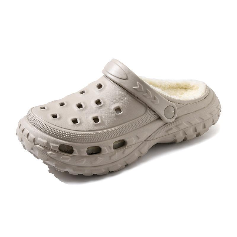 A Pair of Autumn and Winter Cotton Slippers, Women's Velvet Heightening Home Hole Cotton Shoes, and Men's Non-slip Warm Slippers