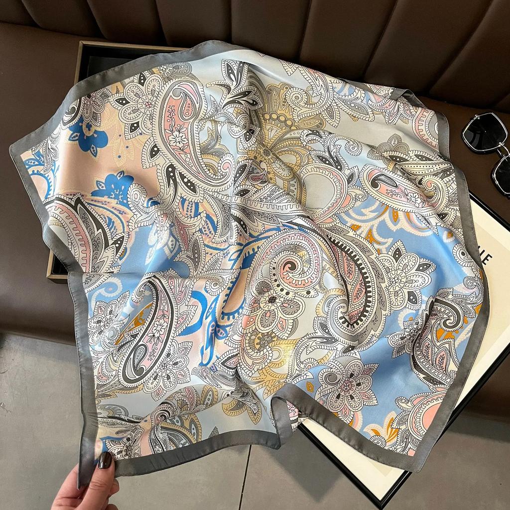 Fashion 70*70 Cm New Designer Women Scarf Houndstooth Silk Print Wrap Temperament French Luxury Ladies Handkerchief Headband