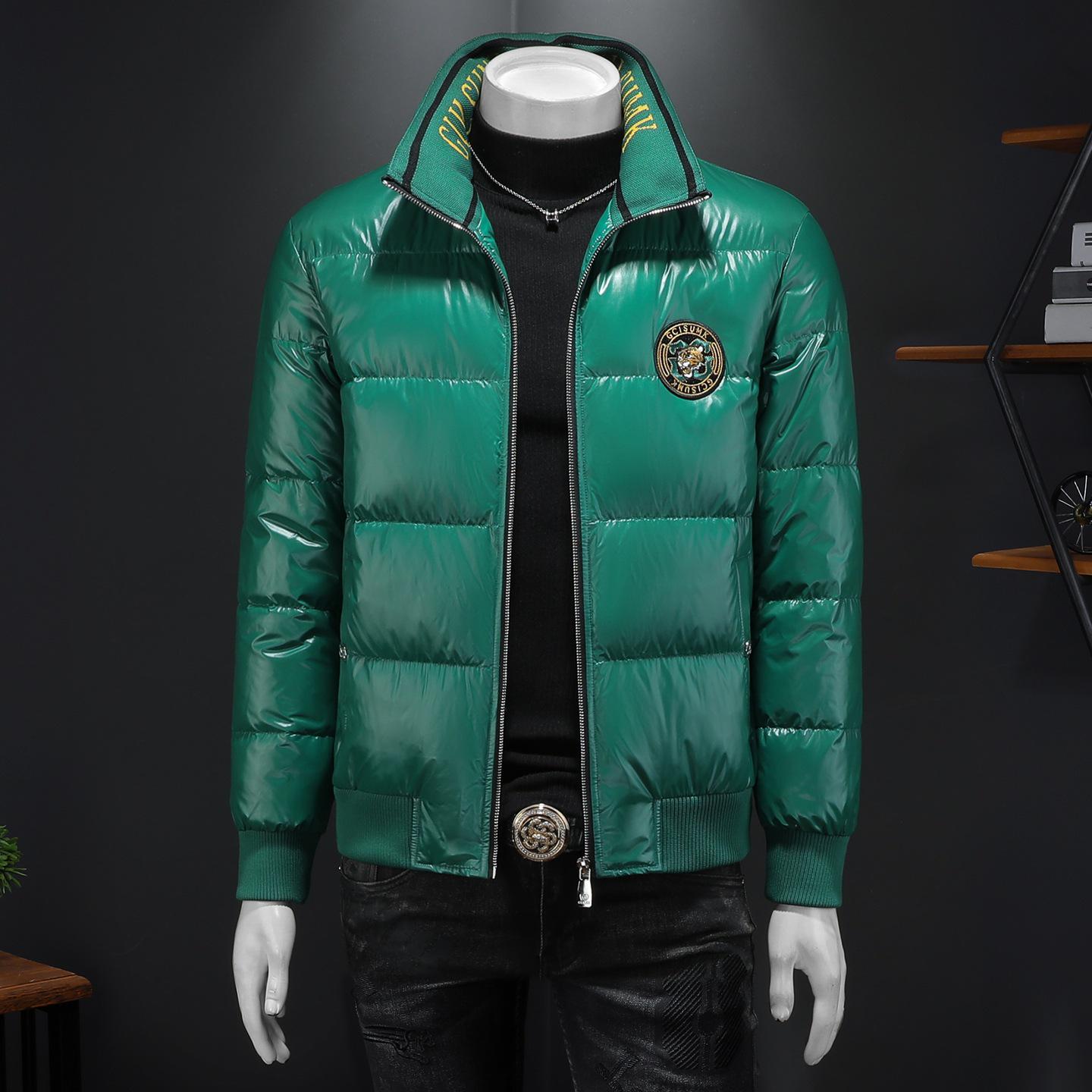 European Station 2025 Men s Winter Down Jacket - 90% White Duck, Stand Collar, Embroidered, High-Quality Trendy Style Outerwear. L зелёный