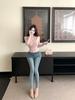 Women's Pink U-Neck Halter Top: Fake Two-Piece, Long-Sleeve, Slimming Base Layer for Spring/Autumn.